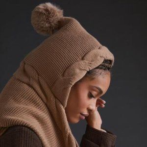 NWT Anthropologie Hooded Pom Pom Scarf